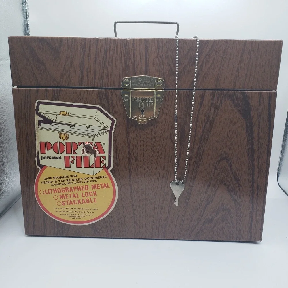 Vintage Metal Faux Wood Grain Ballonoff Personal Porta File Storage Box